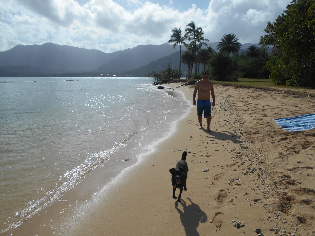 Jonathan and Pono enjoying a nice beach walk